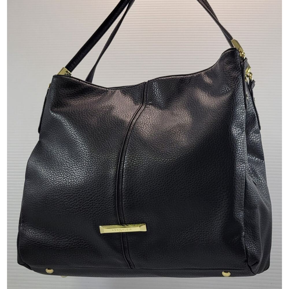 *Z1) Anne Klein Black Faux Pebble Leather Shoulder Tote Hand Bag Purse - Picture 6 of 16